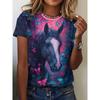 Summer Animal Horse Retro 3D Print T-Shirts Women Casual Short Sleeve T Shirt Streetwear Round Neck Tees Tops Female Clothing