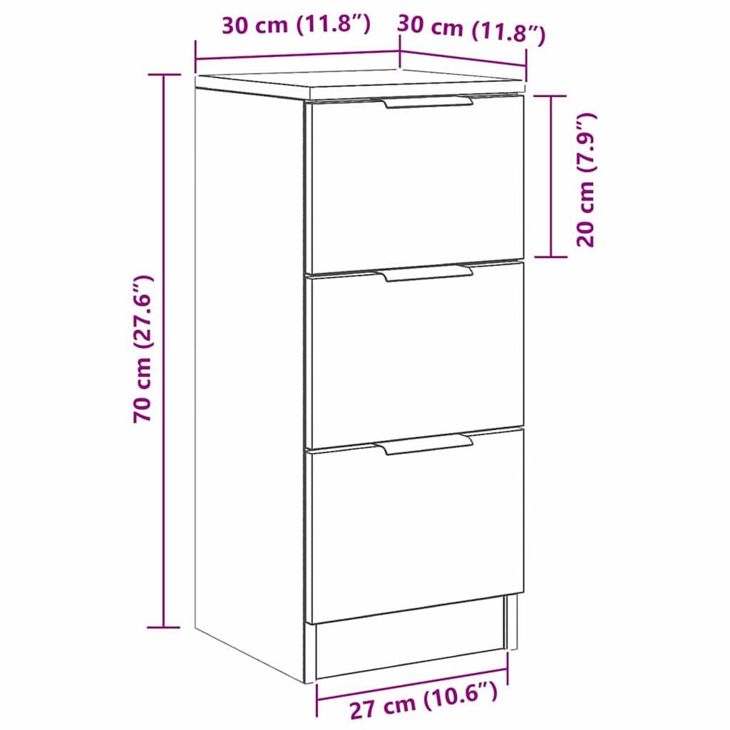 Schwarzer Eichenseitenschrank, Aufbewahrungsschubladenschrank, Flurkommode, 30x30x70 Cm