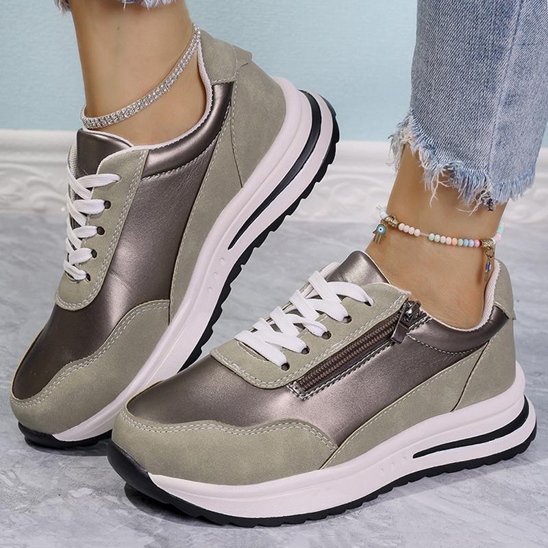 Mix Color Chunky Sneakers Women Spring Zipper Decor Platform Sport Shoes Woman Non-slip Thick Sole Running Shoes