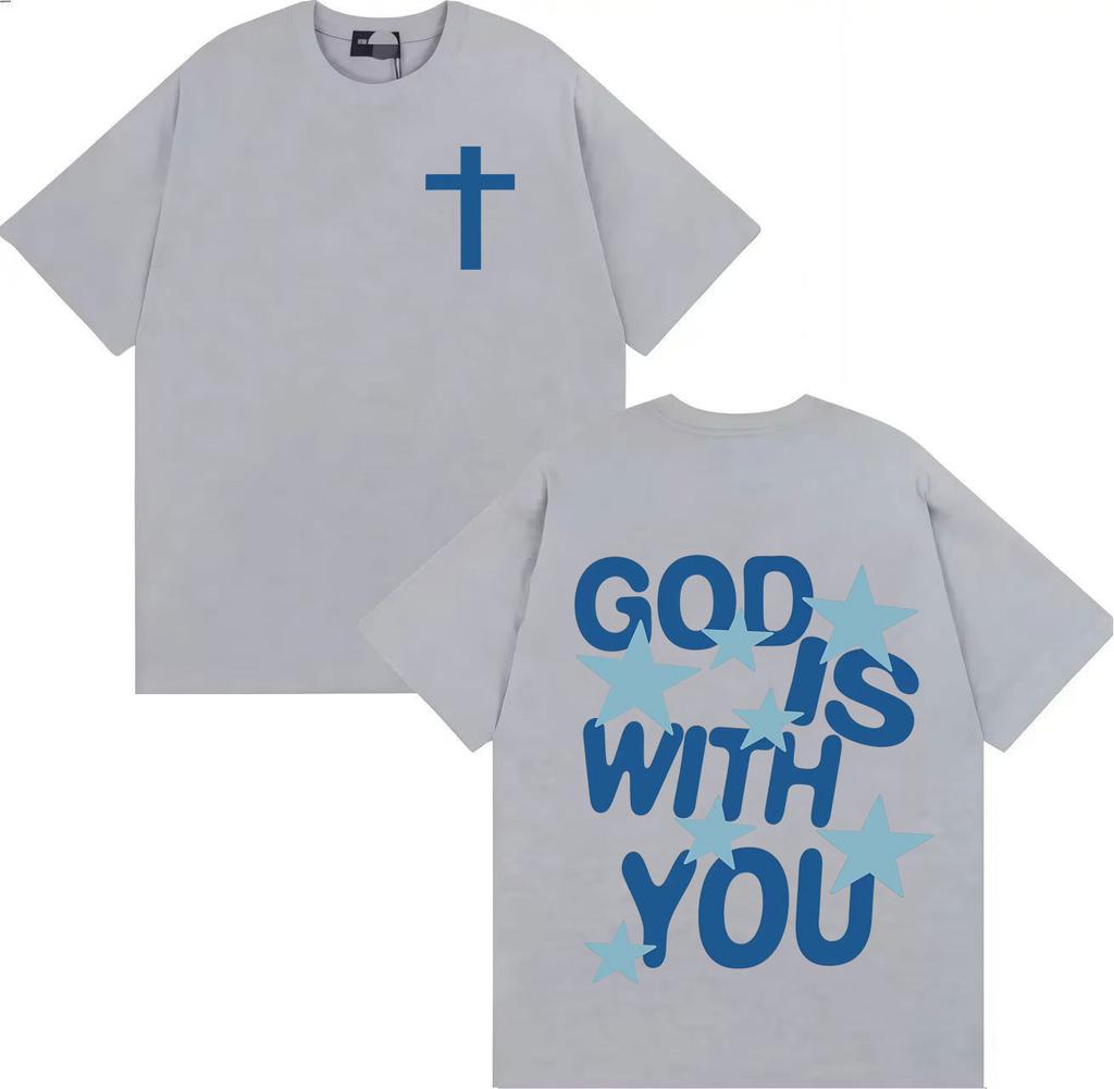 God Is with You Prints TShirt Aesthetic Crewneck Oversized Short Sleeve Tee Shirt Mens Women Gothic Casual T Shirts Streetwear