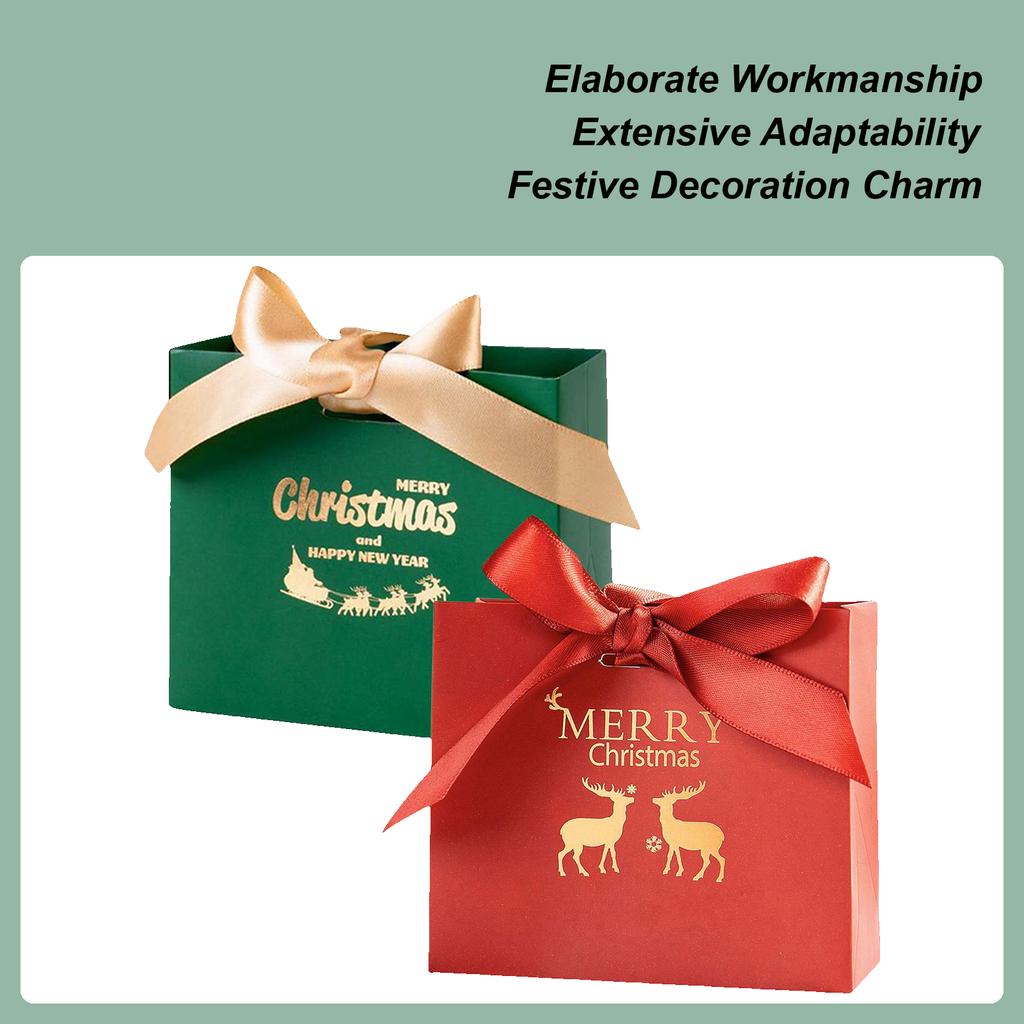 10 Pieces Christmas Ribbon Bow Stamping Gift Box Christmas Holiday Treat Bags For Sharing Festival Family Cheer Tradition Decor