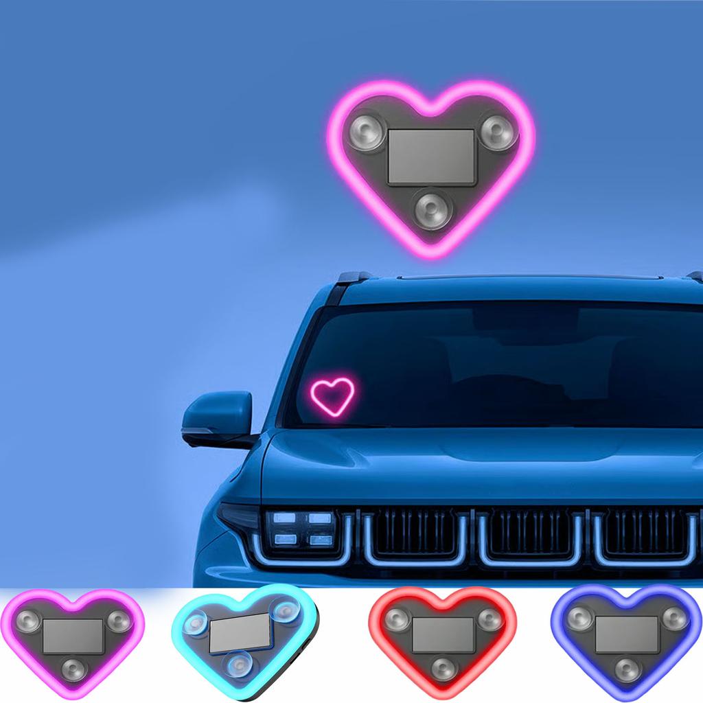 Solar-powered Heart-shaped LED Ambient Light For Car Interior Decoration, Heart-shaped Neon Decorative Light.