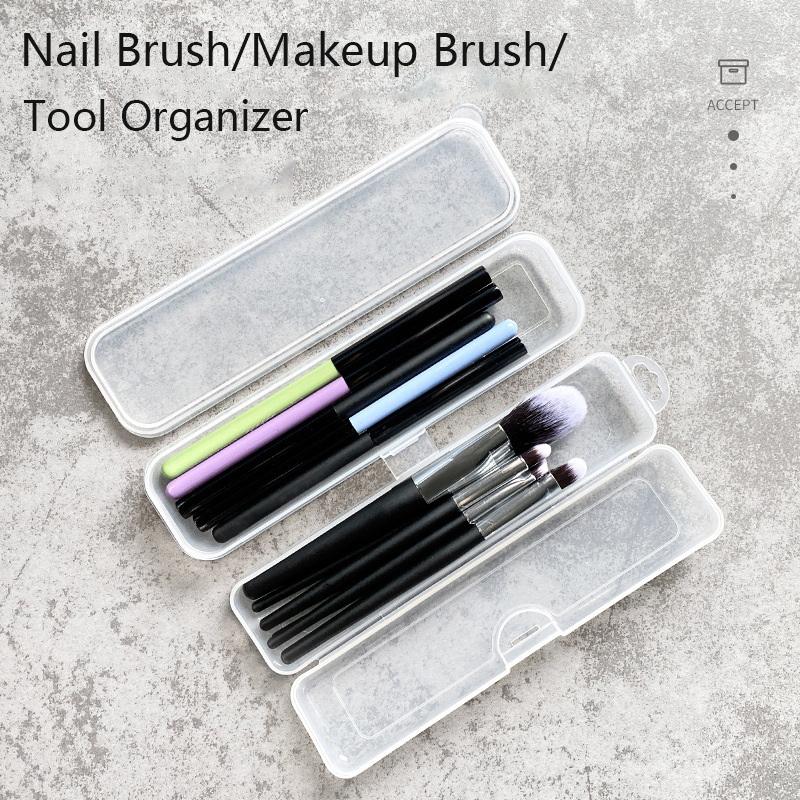 1Pc Rectangle Plastic Transparent Storage Box Nail Rhinestone Brush Case