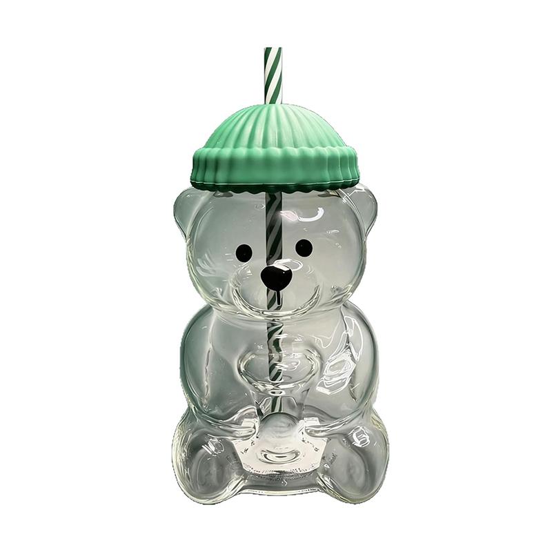 

1Pc 500ML Cartoon Bear Shaped Coffee Mug - Transparent Creative Cup with Straw, Ideal for Milk, Coffee & Water прозрачный