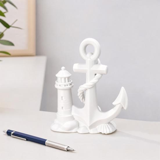 3D-gedruckte Leuchtturm- und Bootsstatue, Nautische Schreibtischdekoration, Figur mit Meeresmotiv für Regal, Heimbüro Maritimes Geschenk