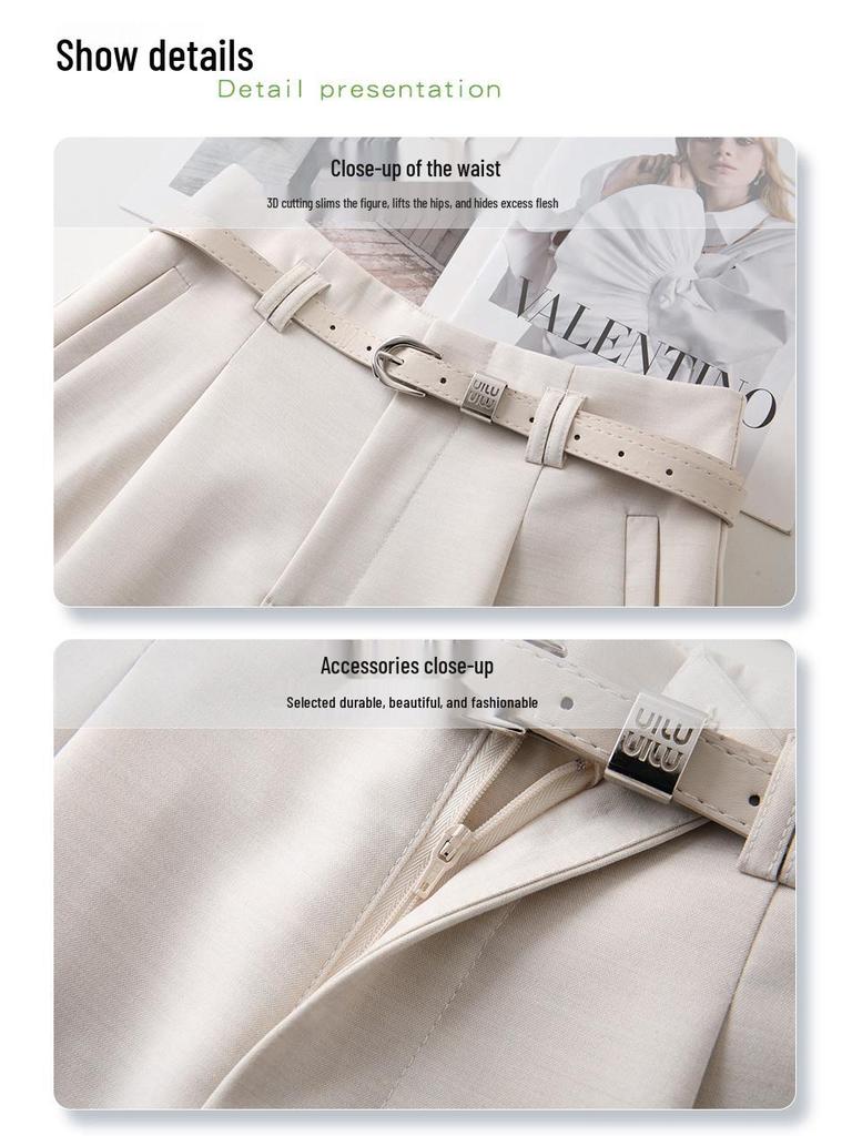 Women's Off-White High-Waisted A-Line Suit Shorts: Spring/Summer 2025 Casual Wide-Leg Slimming Fit