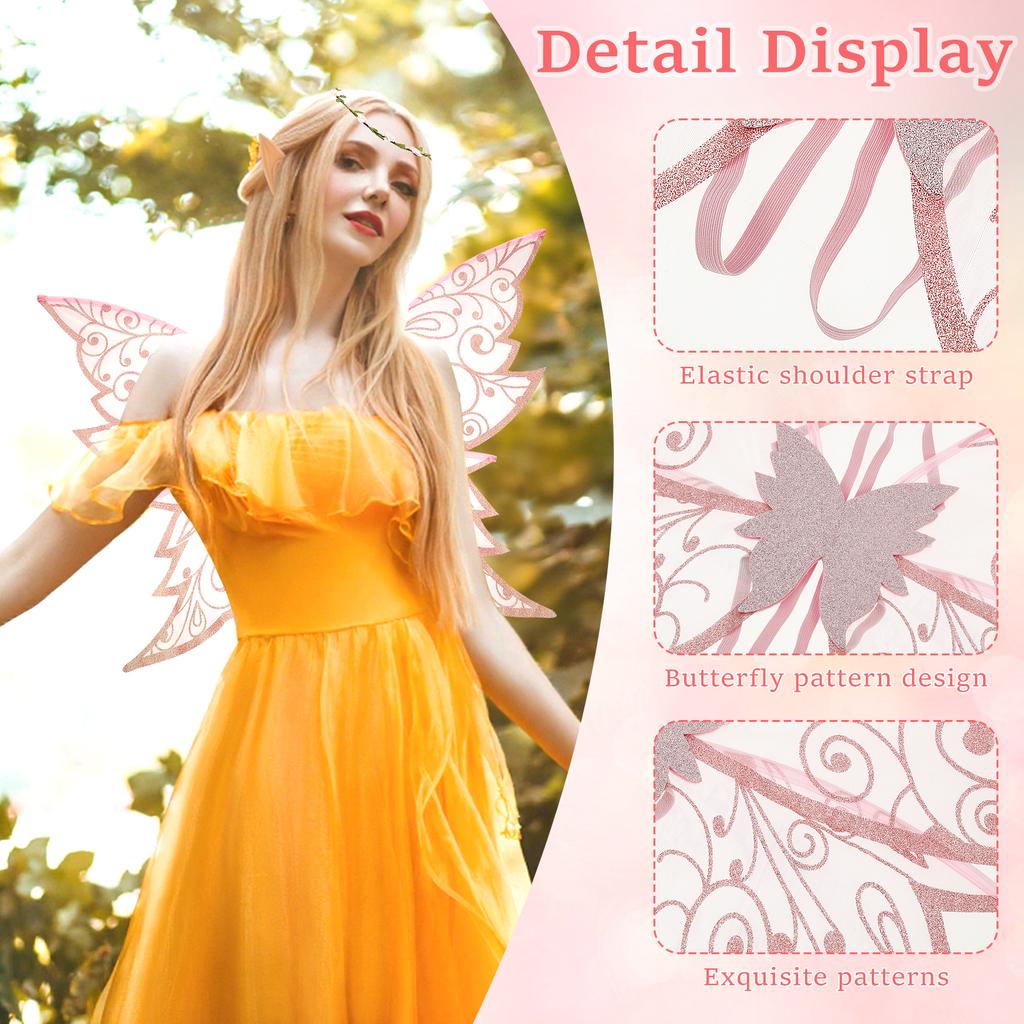 1 Satz Feenflügel Schmetterling Fee Elfenflügel Verkleiden Funkelnd Halloween Cosplay Party Requisiten Ohrrückendekoration Kostümflügel