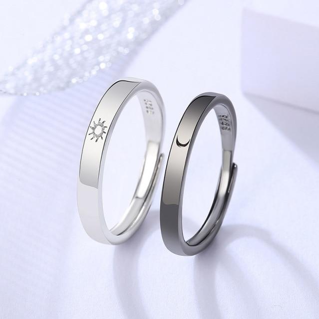 2 Pcs /Pair Sun Moon Matching Couple Friendship Lover Open Adjustable Rings Set Minimalist Engagement Nuptial Bridal Rings Lovers KitMinimalist