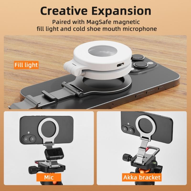 Portable Magnetic Phone Mount Foldable Carabiner Clip Adjustable Angle Strong Aluminum Mobile Brackets for Phone Use