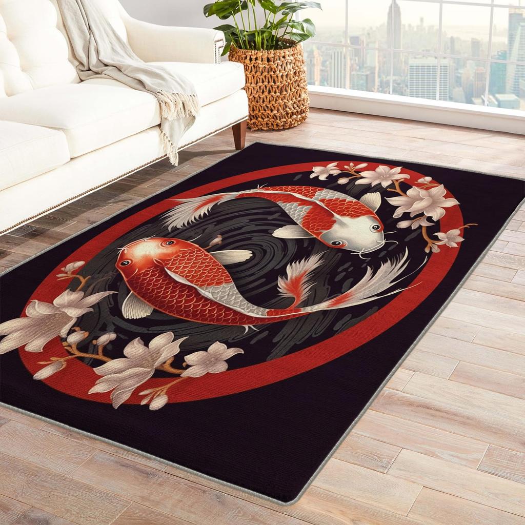 Japanese Luxury Koi Fish Flowers Pattern Living Room Anti Slip Area Carpet Bathroom Mat Doormat Bedroom Outdoor Mat Home Decor