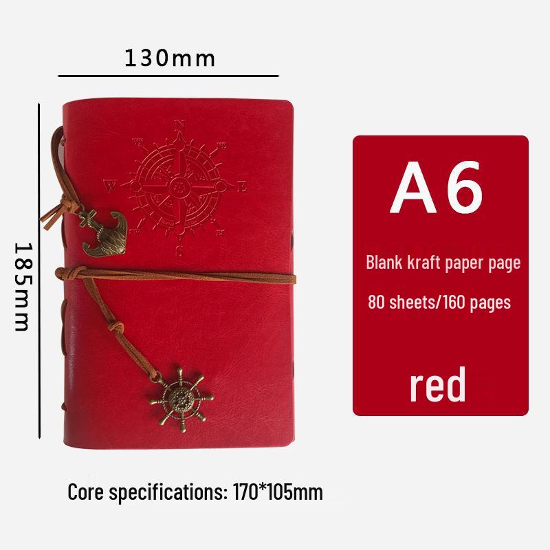 Large Pirate Leather Cover Retro Loose-Leaf Notebook with Multicolor Strap