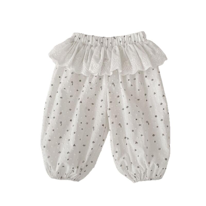 Summer Baby Girls Anti-Mosquito Pants Thin Bloomers Pants Floral Printed Lace Waist Air-Conditioned Kids Clothes Cotton Costume
