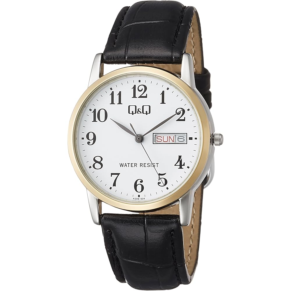 

Citizen Q&Q Analog Waterproof Watch Date Day Leather Strap A206-504 Men s White