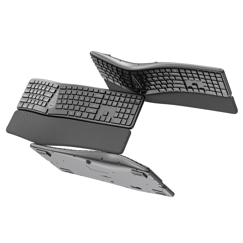 Tastatură Wireless Ergonomică 2.4G, Tastare Naturală Confortabilă, Suport pentru Palmă, Tastatură Bluetooth Reîncărcabilă Multi-Dispozitiv pentru Laptop