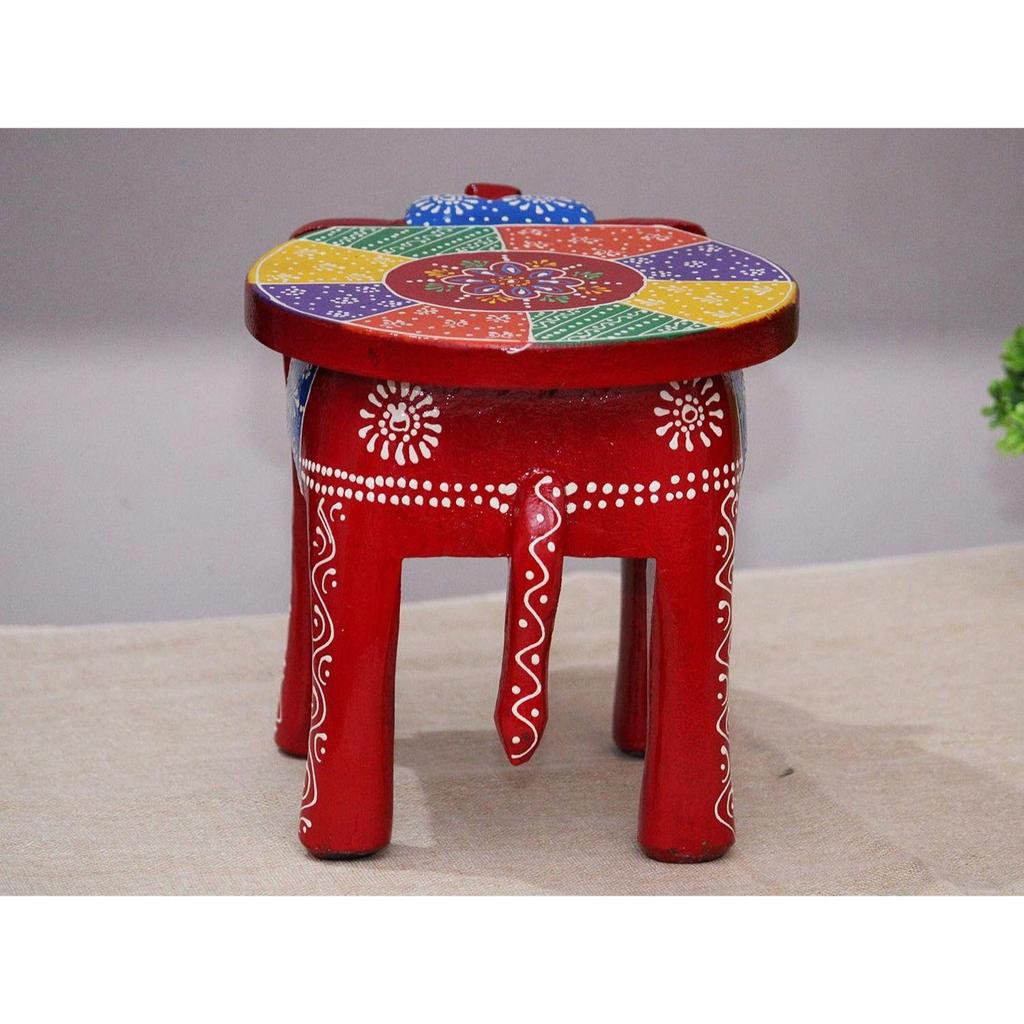 Ručně vyráběná a embosovaně malovaná barevná dřevěná stolička/stolek ve tvaru slona (8 palců výška)