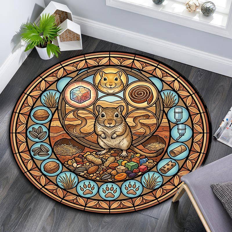Hamsters Glass Journey Round Area Rug Under Office Chairs Bedroom Living Room Home Decor