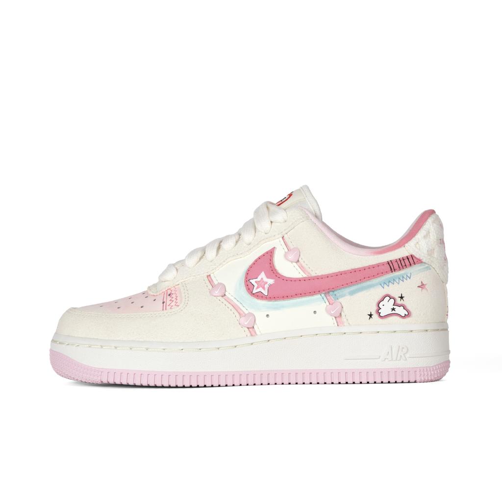 Nike Air Force 1 Slip Resistant Abrasion Resistant Low top Skateboard Shoes Women's Beige Pink HV5992-111(Team186-)