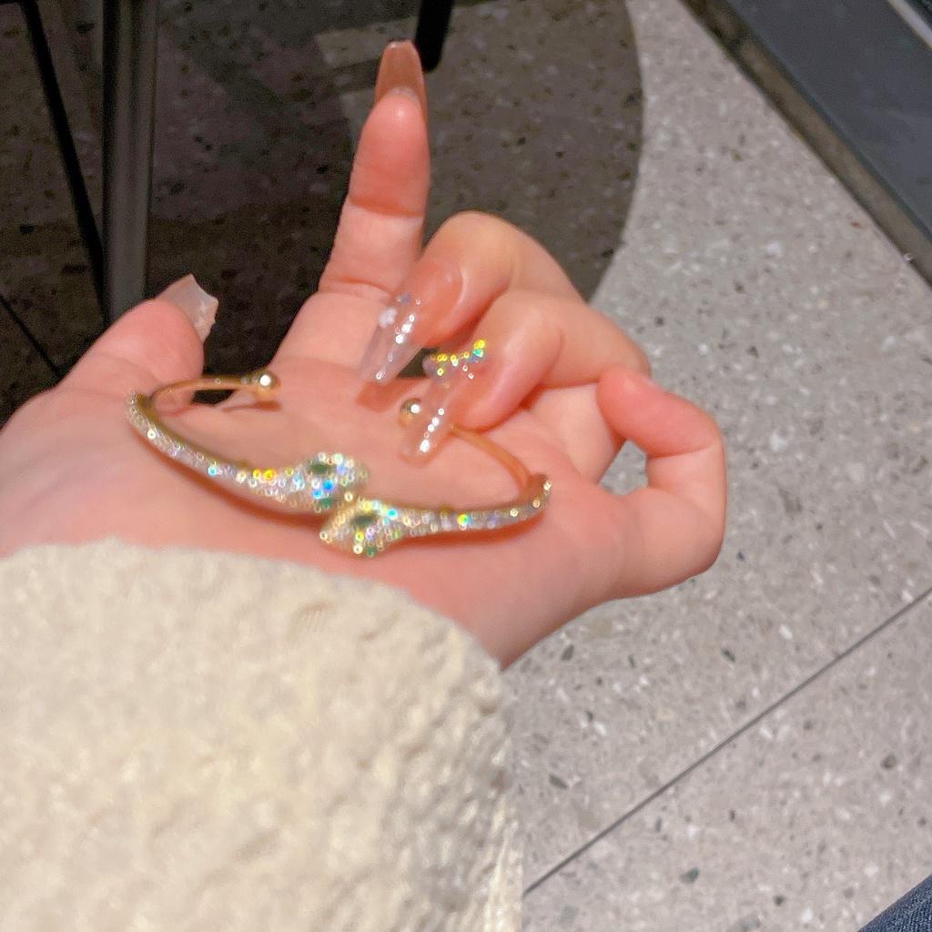 Stylish Copper Snake Cuff Bracelet Adjustable And Glittering With Zircon Stones Fashionable Wristwear
