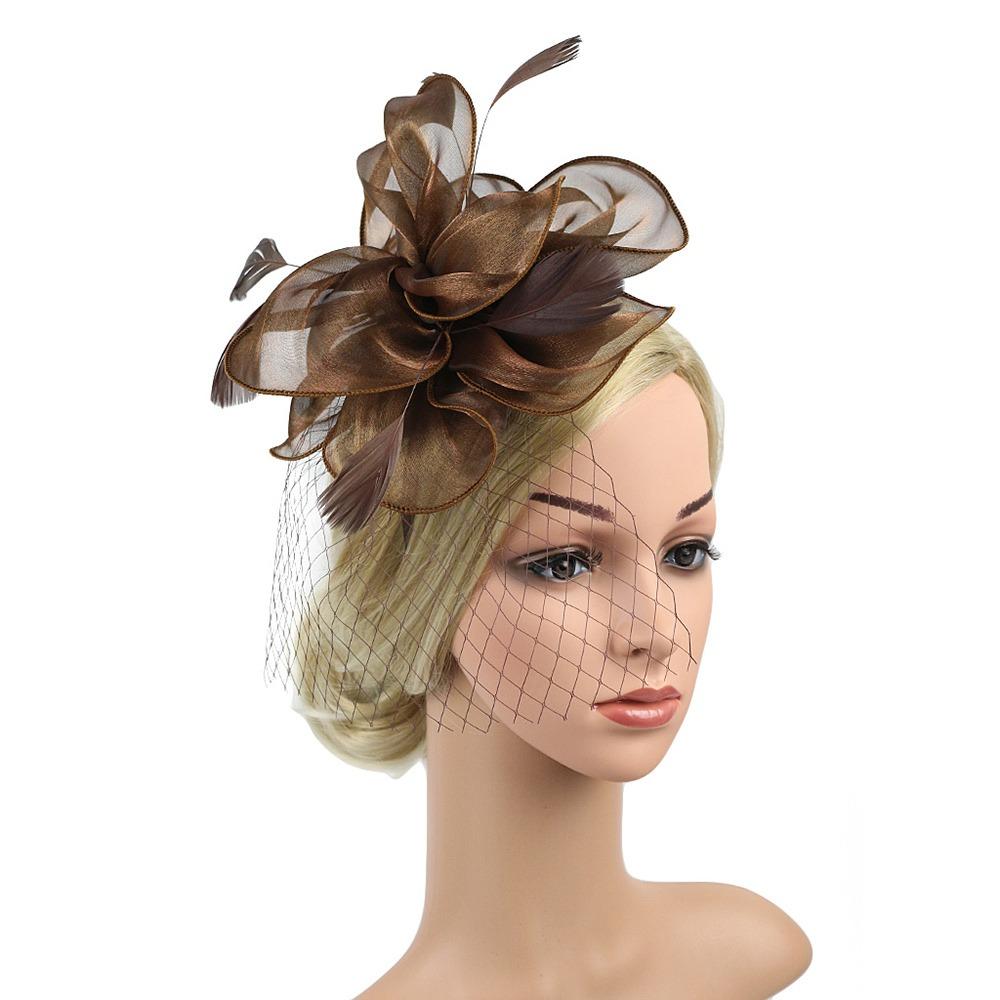Vintage Detachable Clip Feather Headband Mesh Veil Bridal Headdress Fascinators Hats Women