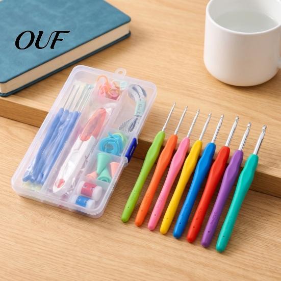 Soft Grip Crochet Hooks Metal Set, Includes Yarn Needles Stitch Markers Tape Measure, with Supplies Storage Case Case, Rubber Handle Hooks, Tools for