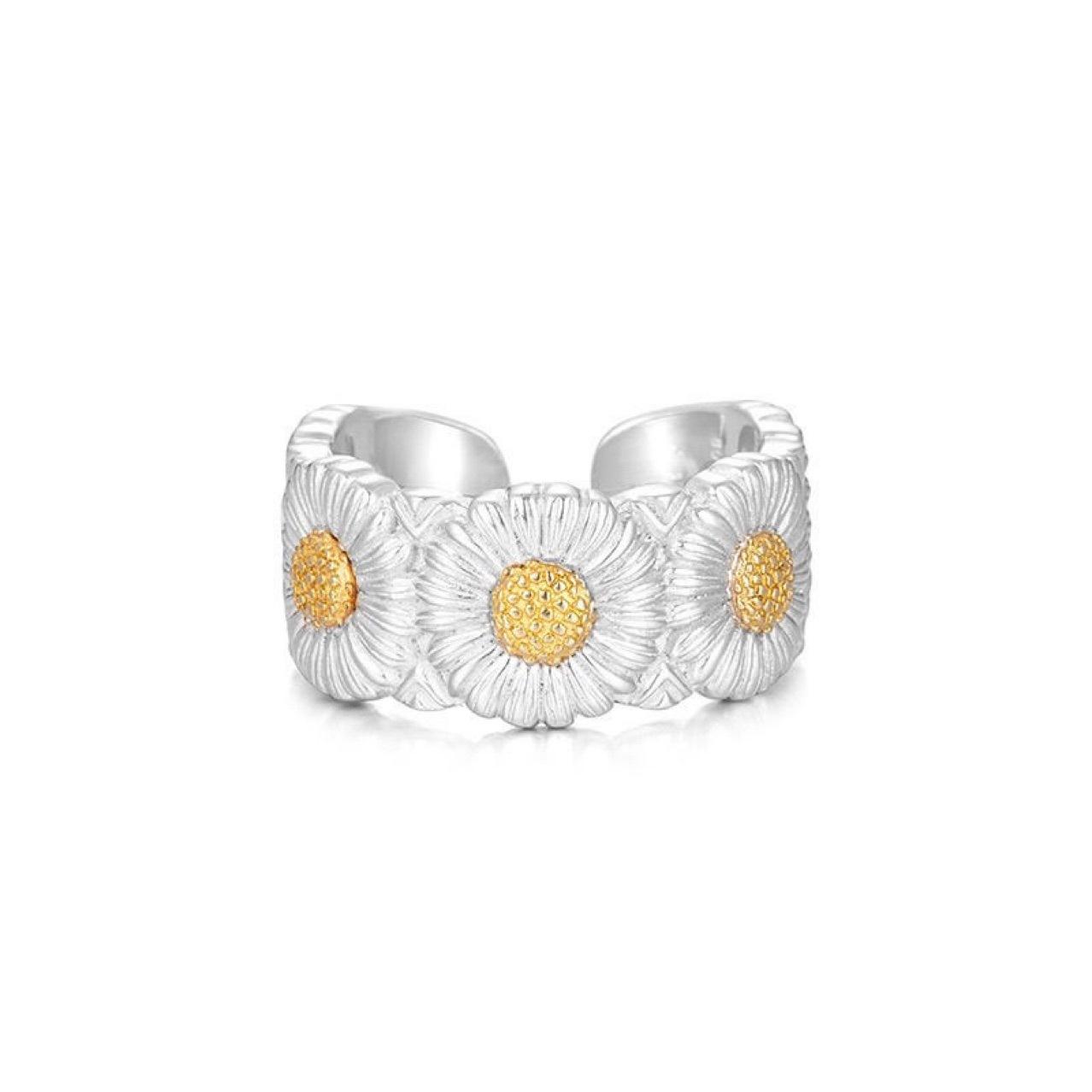 

Daisy Flower Ring for Women Men Retro Hip Hop Adjustable Open Band Aesthetic Floral Finger Jewelry K-Style Vintage Accessory Cute Gift for Her Him срібний