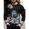 T Shirt for Mens Wolf Pattern Print Long Sleeve Leisure 3D Polyester Man's T-shirts
