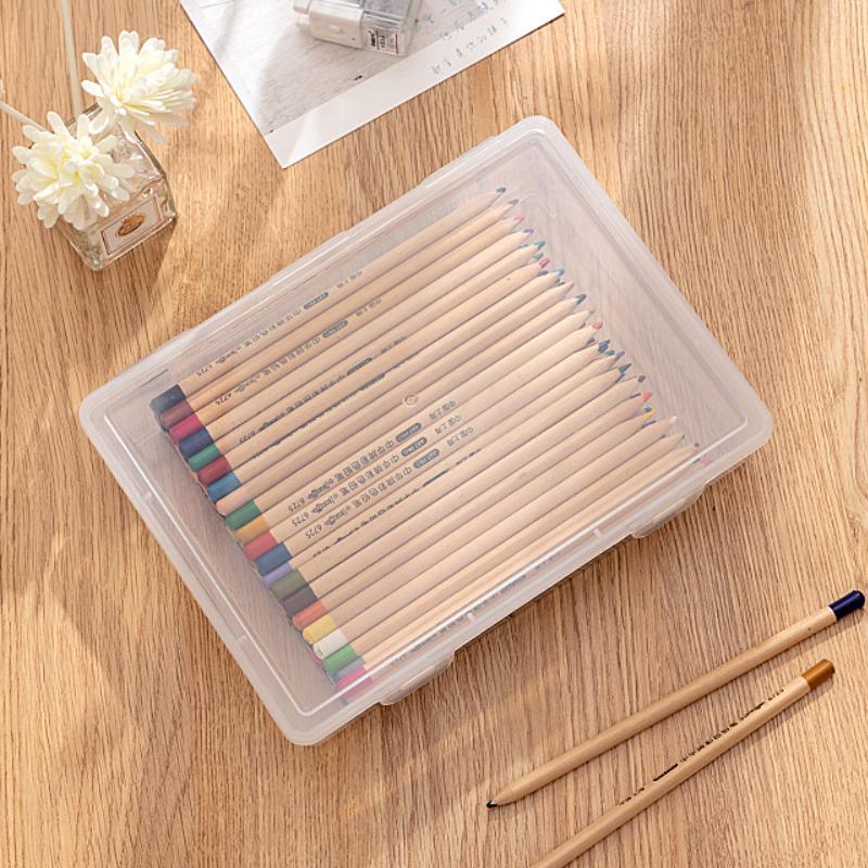 Large Capacity Pencil Case Transparent Plastic Notebook Sketch Marker Colored Lead Painting Storage Box Back To School Supplies