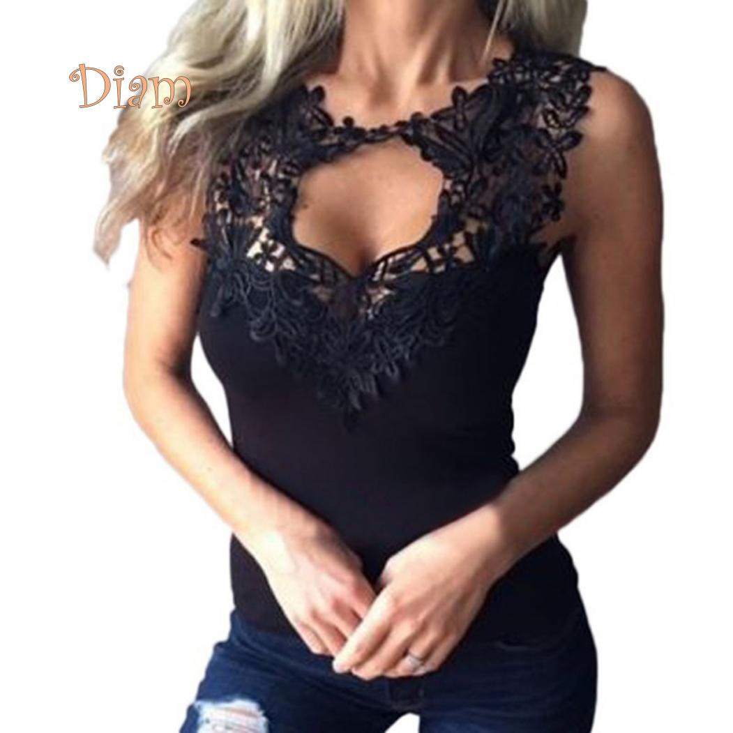 

FETONG Сексуальный кружевной топ без рукавов, размер: S-3XL XXL чёрный