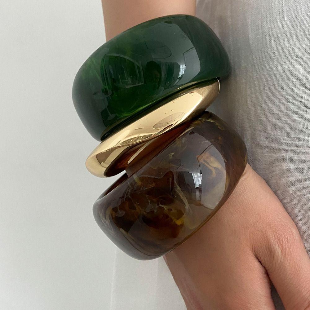 Gold Wide Bangle Europe American Style Exaggerated Bracelet Simple Resin Bangle Decoration
