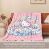 For Hello Kitty, Rainbow, Candy LandAnime-Themed Flannel Blanket, Glam Style, Digital Print, All-Season Comfort, Tear-Resistant, Knitted Cra