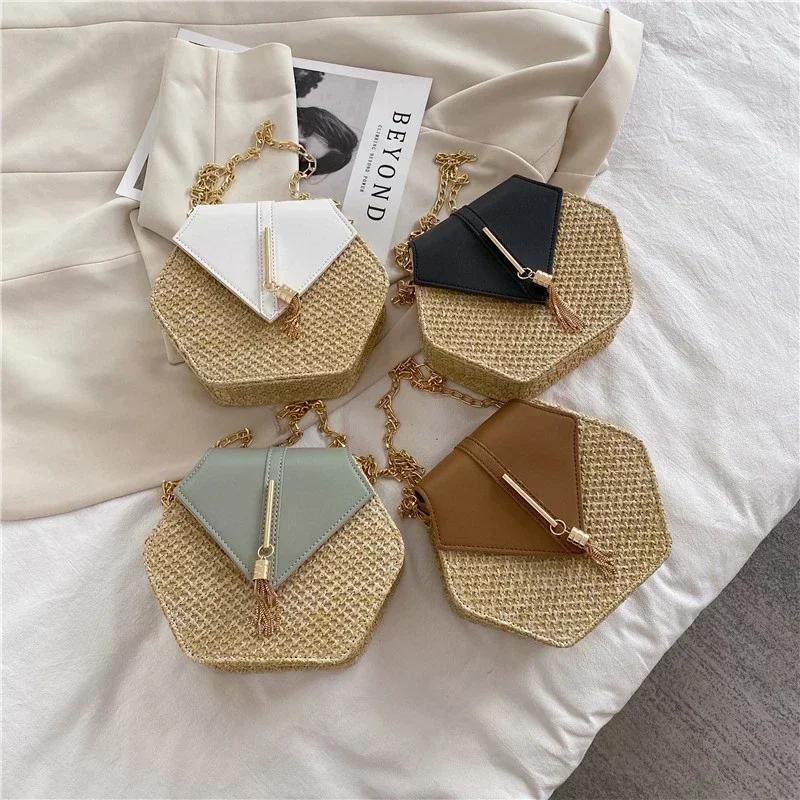 Women's straw bag with chain all-in-one bag popular new and elegant personality spring and summer