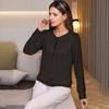 Women Tops Round Neck Zipper Half Placket Long Sleeve Pullover Tops Solid Color Shiny Sequins Loose Fit Blouse