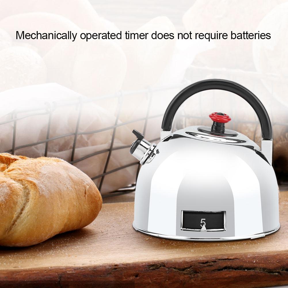 Teapot Shaped 60 Minutes Kitchen Timer Stainless Steel Mechanical Wind Up Timer Time Reminder