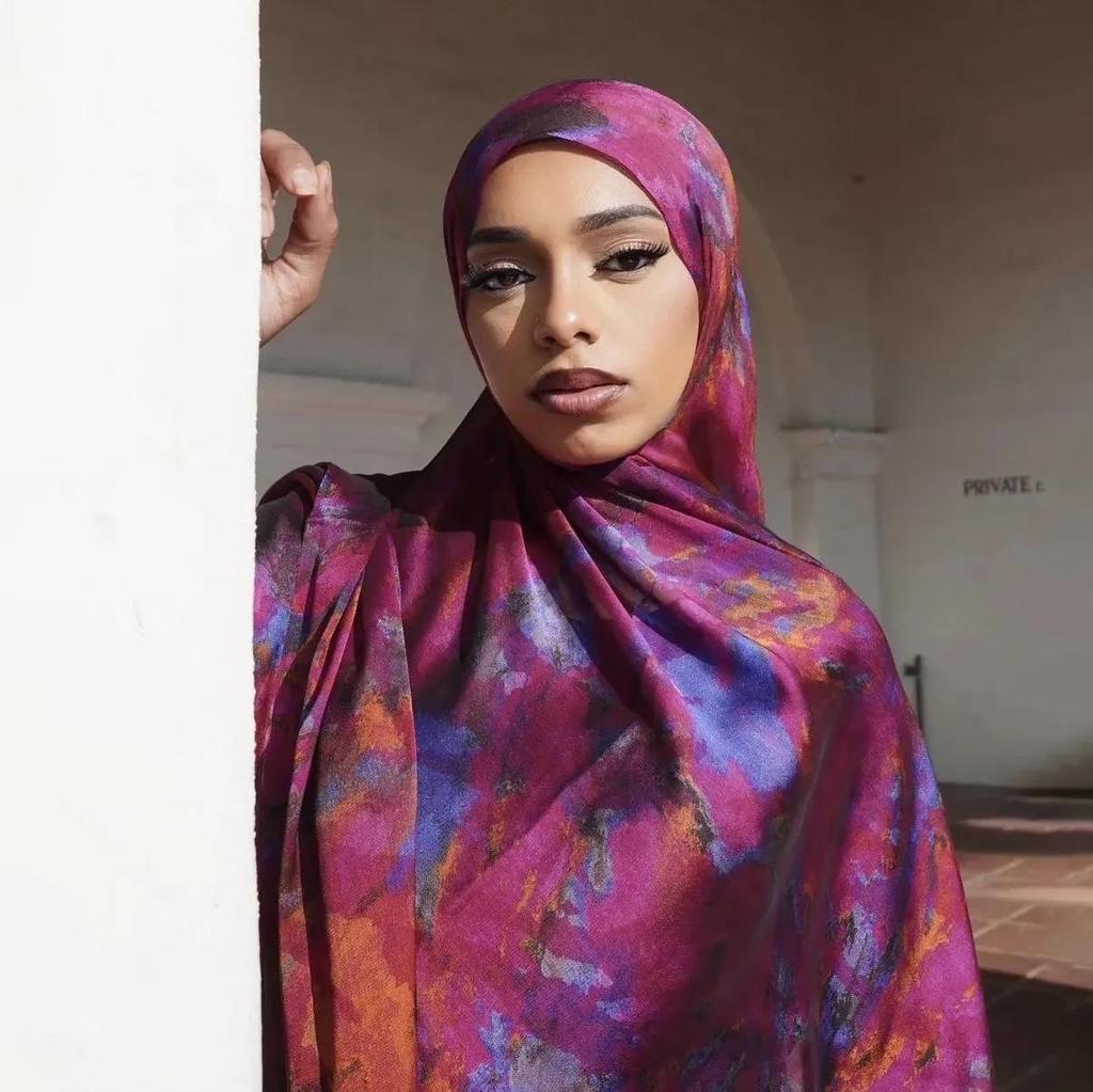 Silk Printed Ethnic Headscarf Shawl - 180x85cm
