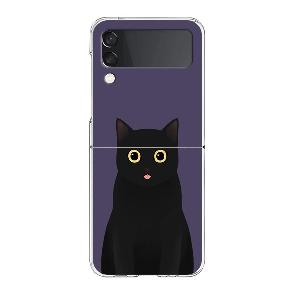 Cat Cute Kitten Cartoon For Samsung Galaxy Z Flip 3 4 5 Hard Folding Clear PC Phone Case For Samsung Z Flip3 Back Cover Bumper