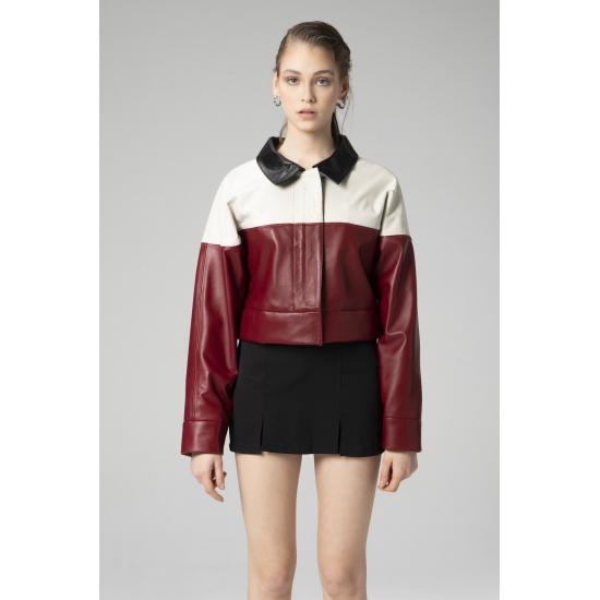 Women's Coat Wm053 Crop Genuine Leather Women's Coat