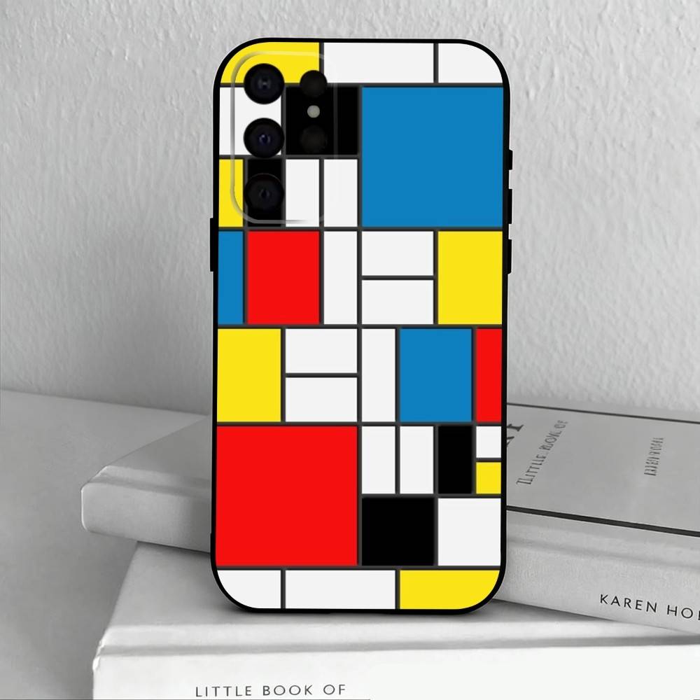 Grid T-TOPLBPCS M-Mondrian  Phone Case For Samsung S25,24,23,22,30,21,10,9,Ultra,Plus,Lite,FE,4,5 G Soft Black Case