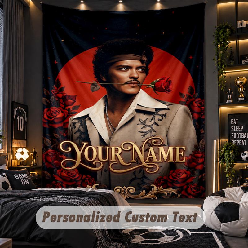 Personalized Wall Tapestry,Bruno Mars Custom Printed Name, Fabric Wall Art For Indoor Room Backdrop