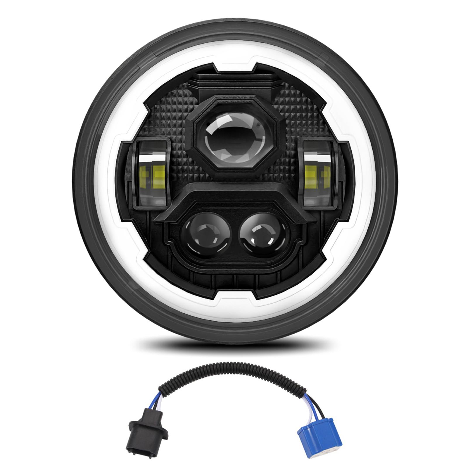 

7-дюймовая автомобильная светодиодная фара 7-дюймовая круглая фара с белым дальним ближним светом DRL и янтарным указателем поворота