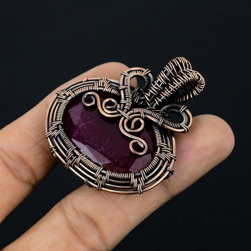 Ruby Pendant Gemstone Jewelry, 999 Copper Wire Wrapped Handmade Pendant, Latest Design Jewelry