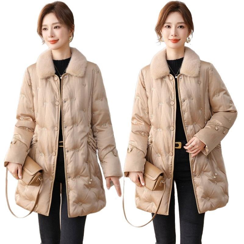 White Duck Down Winter Coat Thickened Warm Year Old 0 Women's New Down Jacket Medium and Long