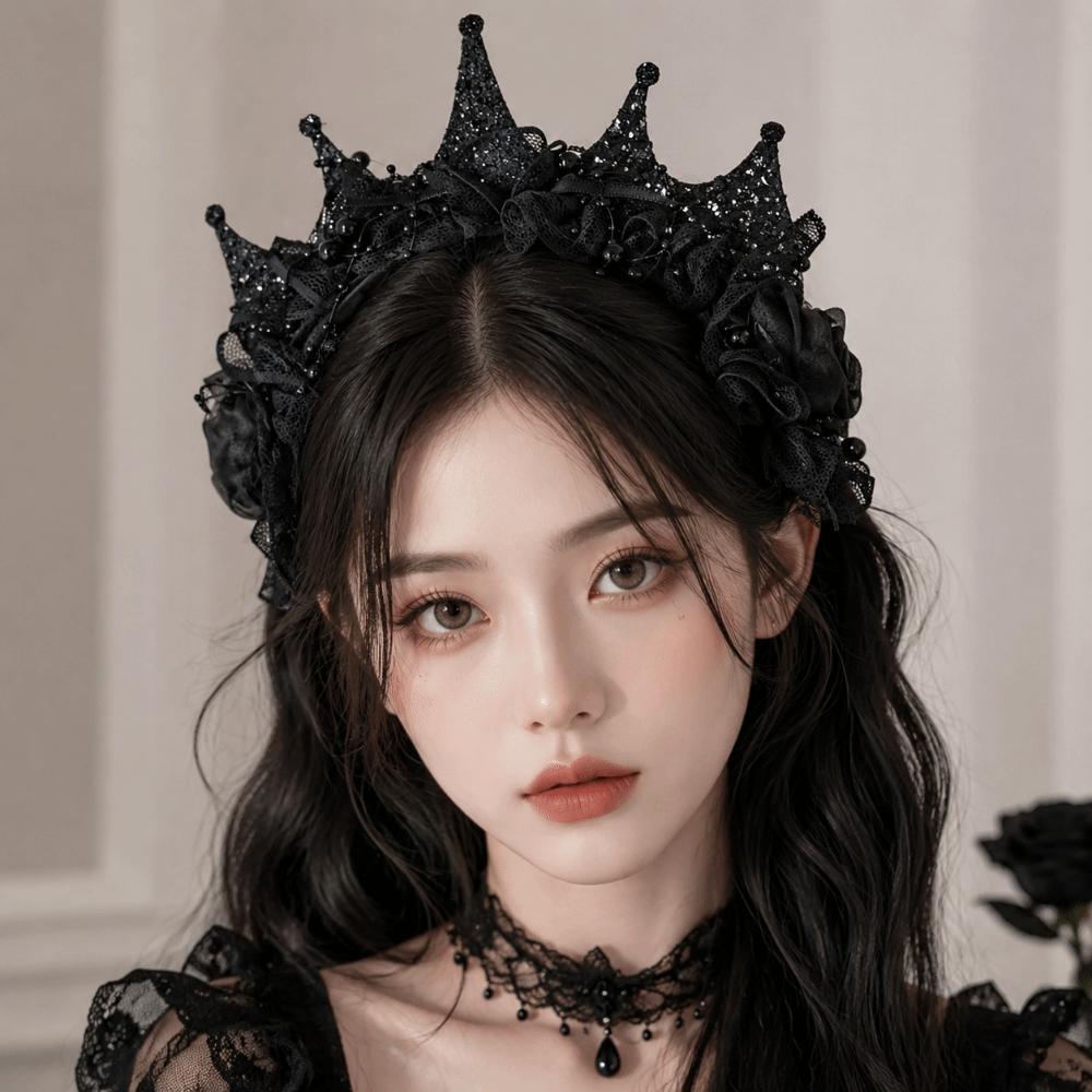 Gothic Black Rose Lace Crown Dark Style Halloween Hair Hoop Halloween Cosplay