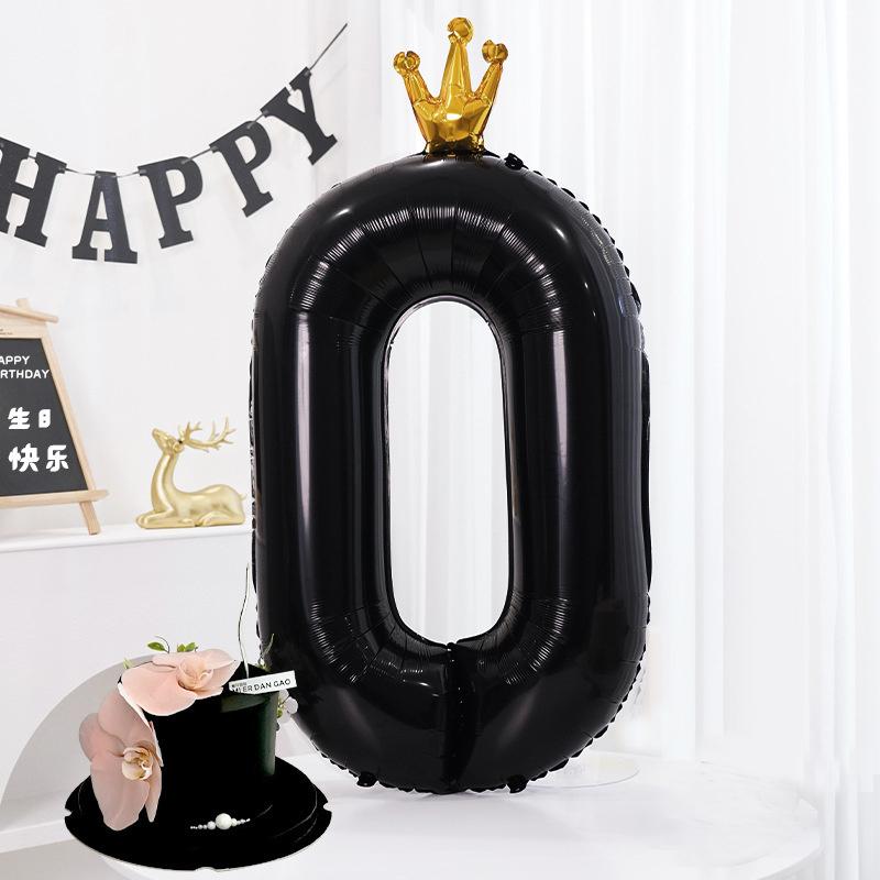 40Inch Black Number Balloon Black Crown Number Foil Balloons For 1St Birthday Party Baby Shower Anniversary Wedding Decoration