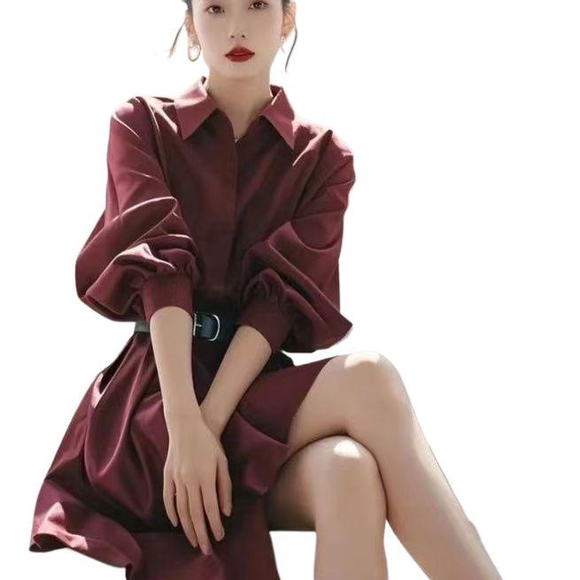 2026 Spring/Summer French Waist-Cinched Slimming Shirt Dress Women's Fashion