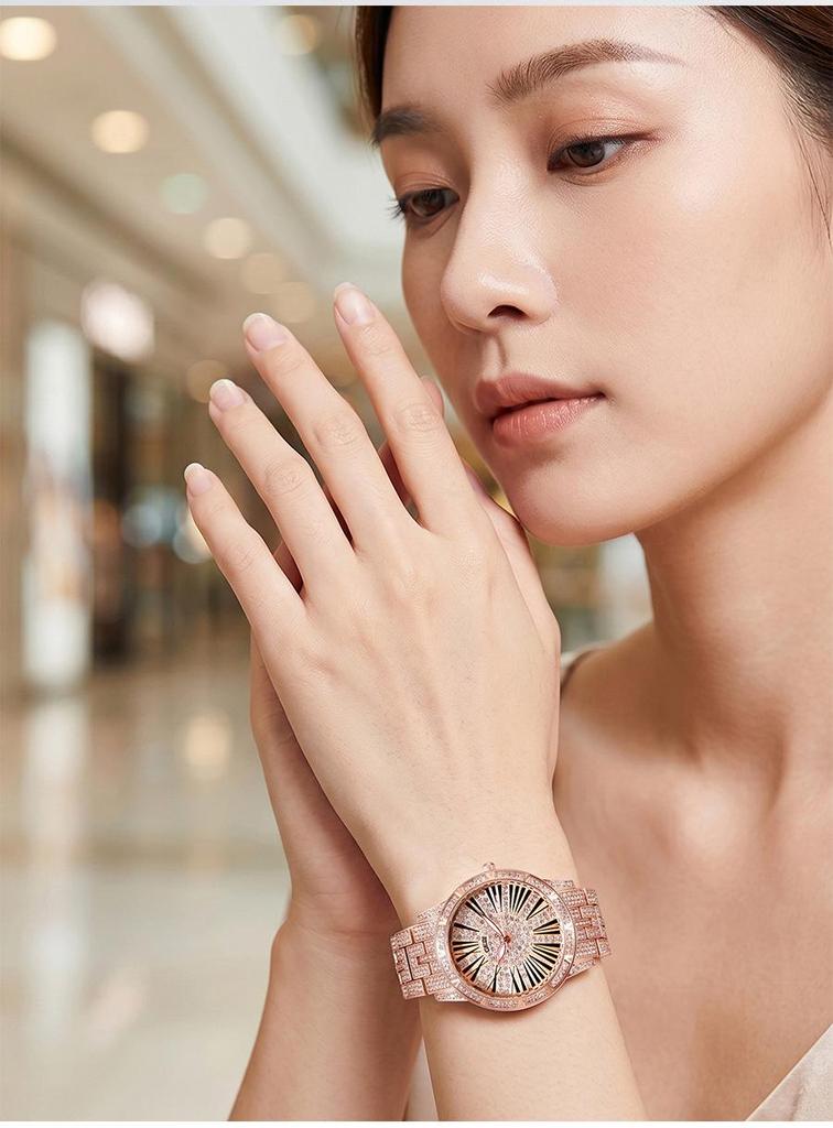 Gedi Starry Sky Women's Diamond Steel Band Waterproof Quartz Watch for Daily Commute or Work.