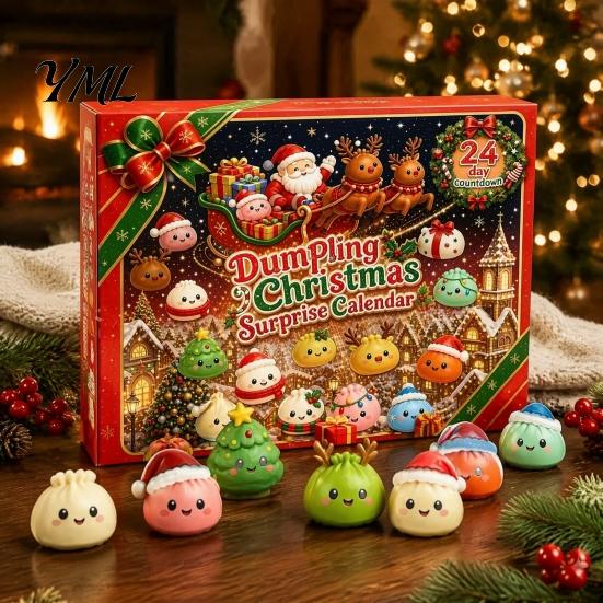 Feiertags-Schreibtischdekorationen 2026 Weihnachten Quetschspielzeug Adventskalender, 24-Tage Teigtaschen-Fidget Countdown-Kalenderbox, Weiches TPR Stressabbau Sensorisch