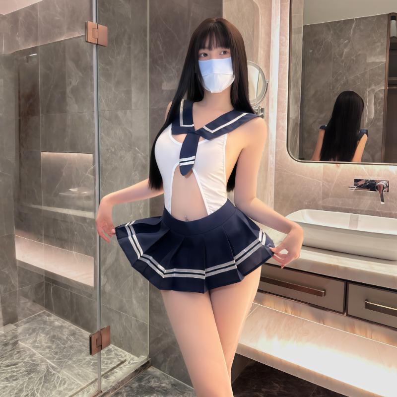 Sexy Lingerie Sexy Fat M Uniform Open Crotch Onesie College Suit Passion Sailor Dead Library Water