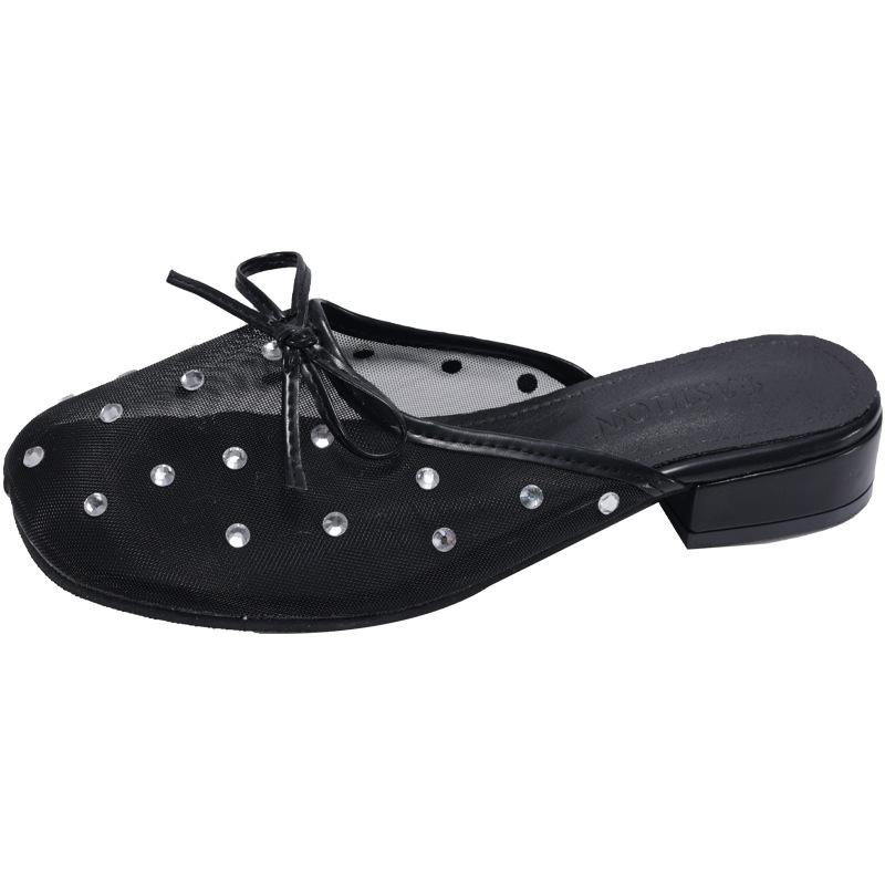 

Туфли-мюли Баотоу на толстом каблуке, французские ретро полутуфли, новинка лета 2025, ленивые тапочки на одном педале, крутые тапочки Баотоу для женщин 35 чёрный