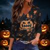 Women's Casual Halloween Print V-Neck Three-Quarter Sleeve Blouse for Festive Occasions