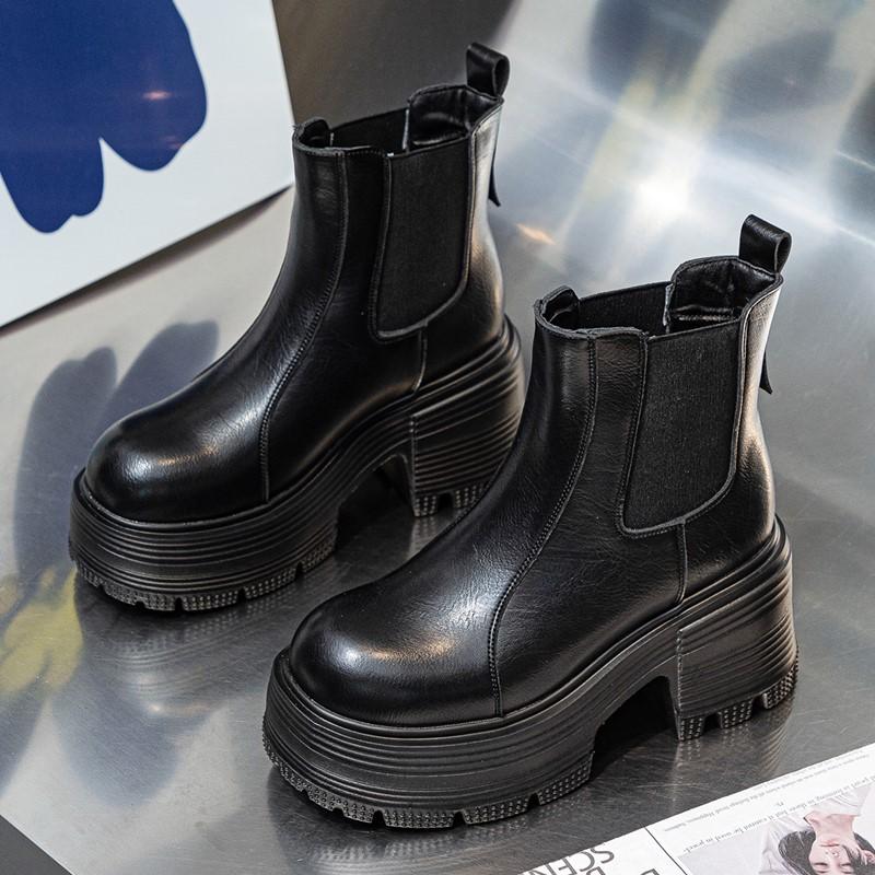 Fashion AIYUQI Women Ankle Boots Genuine Leather 9cm Heel High Boots Women Platform High Heel British Style Women Chelsea Booties